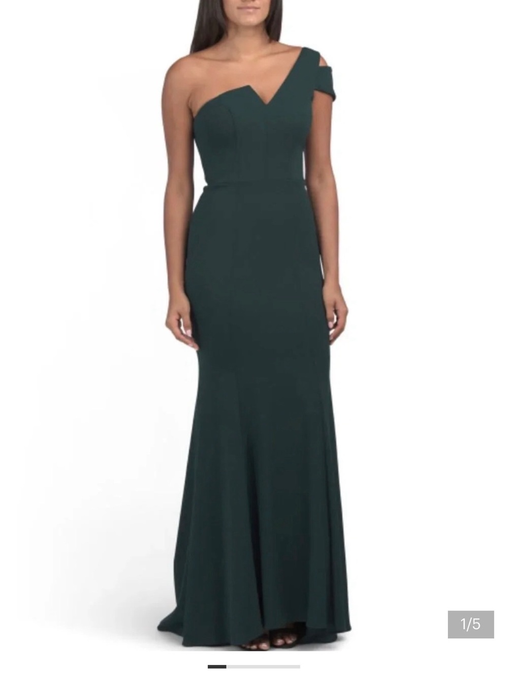 BETSY & ADAM Long Scuba One Shoulder Gown